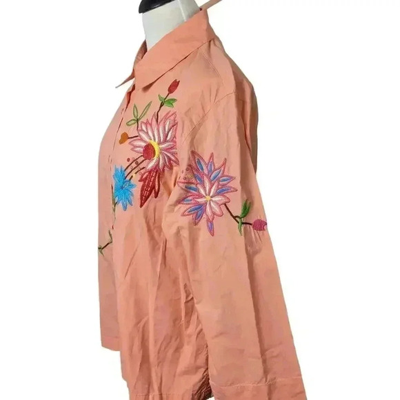 New Direction Sport Womens Peach Colored Button Up Embroidered Shirt Size L - Picture 3 of 7